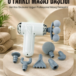 Mey İthalat® Çok Fonksiyonlu Masaj Tabancası Spor Sonrası Kas Rahatlatıcı 8 Başlıklı Masaj Cihazı