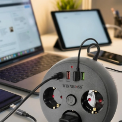 Mey İthalat® Çoklu Priz Akım Koruma 3 Soket 3 USB Type C Hızlı Şarj 2m Uzatma Kablosu