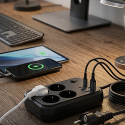Mey İthalat® Çoklu Priz ve USB Şarj Ünitesi 4 Soket 2 Type C Güvenli Enerji Yönetimi