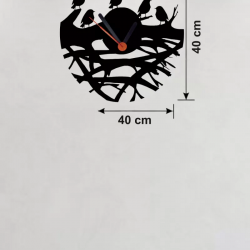 Mey İthalat® Dallarda Kuşlar Tasarım Ahşap Duvar Saati - 40x40 cm Dekoratif Saat