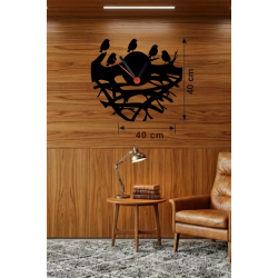 Mey İthalat® Dallarda Kuşlar Tasarım Ahşap Duvar Saati - 40x40 cm Dekoratif Saat