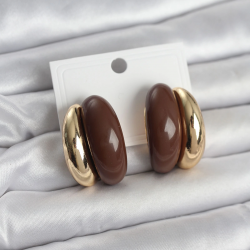 Mey İthalat® Damla Model Kahverengi Vintage Gold Renk Kadın Küpe