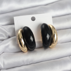 Mey İthalat® Damla Model Siyah Vintage Gold Renk Kadın Küpe