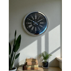 Mey İthalat® Dark Elegance 40 Cm Metal Krom Duvar Saati