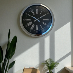 Mey İthalat® Dark Elegance 40 Cm Metal Krom Duvar Saati