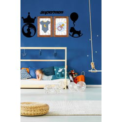 Mey İthalat®  DECO103 Supermen Dekoratif Duvar Süsü Tablo Aksesuar Ahşap Tasarım Hediye Pano Sticker Seti