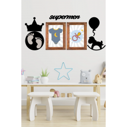 Mey İthalat®  DECO103 Supermen Dekoratif Duvar Süsü Tablo Aksesuar Ahşap Tasarım Hediye Pano Sticker Seti