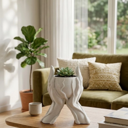 Mey İthalat® Dekoratif 3D El Tasarımlı Vazo Saksı Modern Ev Dekorasyon Aksesuarı