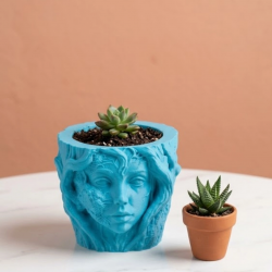 Mey İthalat® Dekoratif 3D Kadın Yüzü Ağaç Tasarımlı Saksı Vazo Modern Ev Dekoru