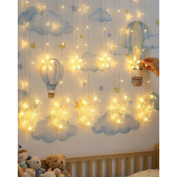 Mey İthalat® Dekoratif Ay Yıldız Perde Işığı Sıcak Beyaz Festival ve Ev Süsleme