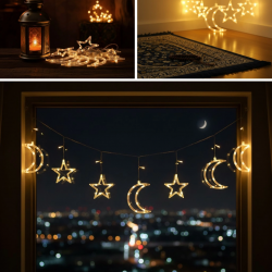 Mey İthalat® Dekoratif Ay Yıldız Perde LED Işık Ortam Aydınlatma