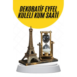 Mey İthalat® Dekoratif Eyfel Kulesi ve Kum Saati Vintage Tarzı Masa Süsü Biblo