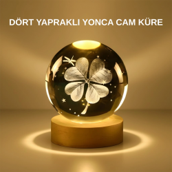 Mey İthalat® Dekoratif Yonca Görünümlü Işıklı Kristal Cam Küre USB Masa Gece Lambası