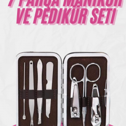 Mey İthalat® Deri Çanta Hediyeli 7 Parça Manikür-Pedikür Tırnak Bakım Seti