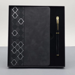 Mey İthalat®  Desenli Siyah Deri Defter Kalem Set