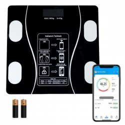 Mey İthalat®  Dijital Baskül Yağ Ölçer Fonksiyonlu Akıllı Baskül Bluetooth Bağlantılı Tartı