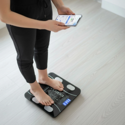 Mey İthalat®  Dijital Baskül Yağ Ölçer Fonksiyonlu Akıllı Baskül Bluetooth Bağlantılı Tartı