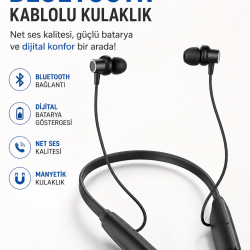 Mey İthalat® Dijital Batarya Göstergeli Bluetooth Özellikli Boyun Askılı Kulaklık