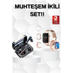 Mey İthalat® Dijital Göstergeli Powerbank Bluetooth Kulaklık ve Yeni Nesil Amoled Ekran Akıllı Saat