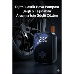 Mey İthalat® Dijital Şarjlı Araç Lastik Hava Pompası Kompresör Taşınabilir LED Ekranlı