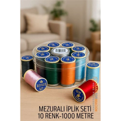 Mey İthalat® Dikiş İpliği Seti - 10 Renk 1000 Mt Kutulu Mezuralı Dikiş Seti 722075