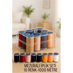 Mey İthalat® Dikiş İpliği Seti - 10 Renk 1000 Mt Kutulu Mezuralı Dikiş Seti 722076