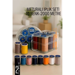 Mey İthalat® Dikiş İpliği Seti - 10 Renk 2000 Mt Kutulu Mezuralı Dikiş Seti 722077