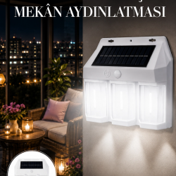 Mey İthalat® Dış Mekan Solar Duvar Lambası – 120° Hareket Algılama, 3 Işık Modu Yeni Nesil
