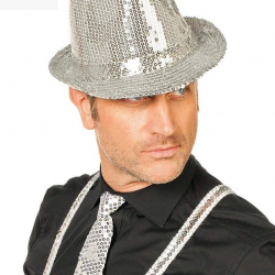 Mey İthalat® Disko Star Gümüş Payetli Fötr Şapka Yetişkin Boy