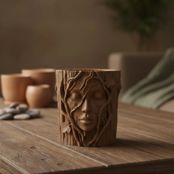 Mey İthalat® Doğa Temalı Yüz Detaylı Dekoratif Vazo 3D Ağaç Desenli Şık Saksı