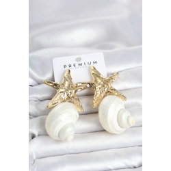 Mey İthalat® Doğal Deniz Kabuğu ve Gold Renk Yıldız Model Kadın Küpe