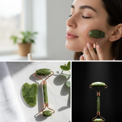 Mey İthalat® Doğal Yeşim Roller ve Gua Sha Yüz Şekillendirme Seti