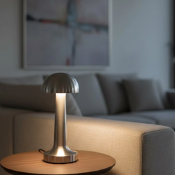 Mey İthalat® Dokunmatik Mantar Masa Lambası 3 Modlu Işık Şarjlı Kablosuz LED Krom Gövde