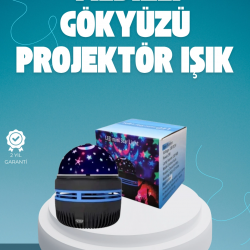 Mey İthalat® Döner Galaxy Projektör Gece Lambası – Ay ve Yıldız Işıklı Atmosfer Lamba, USB Bağlantılı