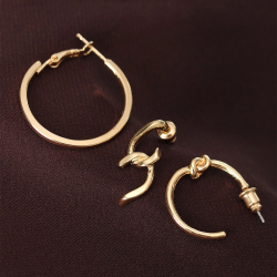 Mey İthalat® Düğüm Model Altın Renk Metal Çoklu Küpe