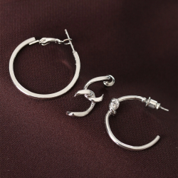 Mey İthalat® Düğüm Model Gümüş Renk Metal Çoklu Halka Küpe