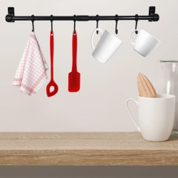 Mey İthalat®  Duvara Monte Edilen 6 Kancalı Dekor Kaşıklık ve Kupa Askısı