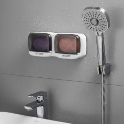Mey İthalat®  Duvara Monte İkili Kapaklı Plastik Katı Sabunluk Organizer – Banyo & Mutfak İçin Yapışkanlı Sabun Kutusu ve Düzenleyici