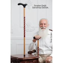 Mey İthalat® El İşçiliği Ahşap Baston - 93 cm Özel İşlemeli, Ergonomik Derbi Başlıklı Şık ve Dayanıklı Yürüme Desteği 714476