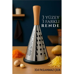 Mey İthalat® El Rendesi - Konik Tip Ergonomik 3 Taraflı Profesyonel 304 Paslanmaz Çelik 722920