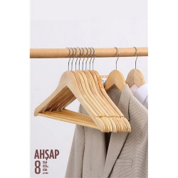 Mey İthalat® Elbise Askısı Natural Ahşap 8 ADET  720177