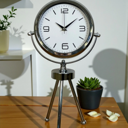 Mey İthalat® Elegance Krom Tripod Üç Ayaklı Metal Masa Saati