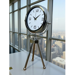 Mey İthalat® Elegance Krom Tripod Üç Ayaklı Metal Masa Saati