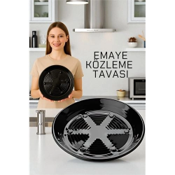 Mey İthalat® Emaye Közleme Tavası 31 cm - Fırına Uyumlu - Delikli Izgara Yüzeyli, Parlak Siyah 722068