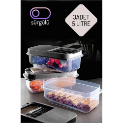 Mey İthalat® Erzak Bakliyat Saklama Kabı 3 lü Set 5 Lt Antrasit 717743