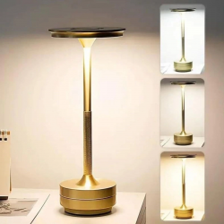 Mey İthalat®  Eskitme Gold Kasa Dokunmatik Şarjlı Masa ası – 3 Renk Işık Modlu, LED Aydınlatmalı, Modern & Dekoratif Abajur