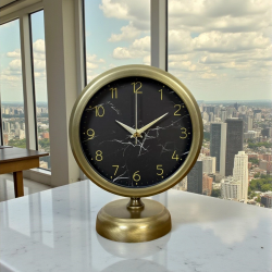 Mey İthalat® Eskitme Mermer Desenli 25 x 20 Cm Metal Masa Saati