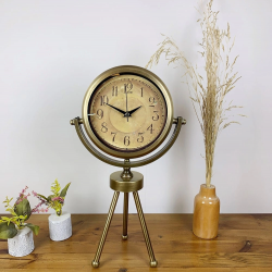 Mey İthalat® Eskitme Metal Mini Tripod Dekoratif Masa Saati 45×26 cm