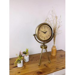 Mey İthalat® Eskitme Metal Mini Tripod Dekoratif Masa Saati 45×26 cm