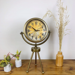 Mey İthalat® Eskitme Metal Mini Tripod Kaos Masa Saati 45×26 cm